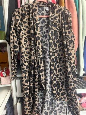 Leopard Print Open-Front Cardigan - Black & Tan